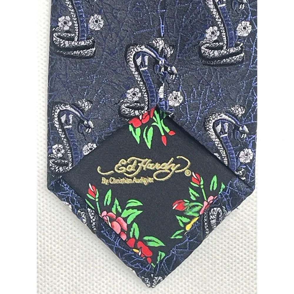 Ed Hardy by Christian Audigier Cobra Design Tie Black Blue Sparkling Necktie